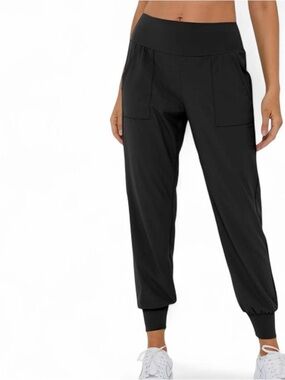 Halahara High Waisted Plain Side Pocket Casual Joggers in Black
